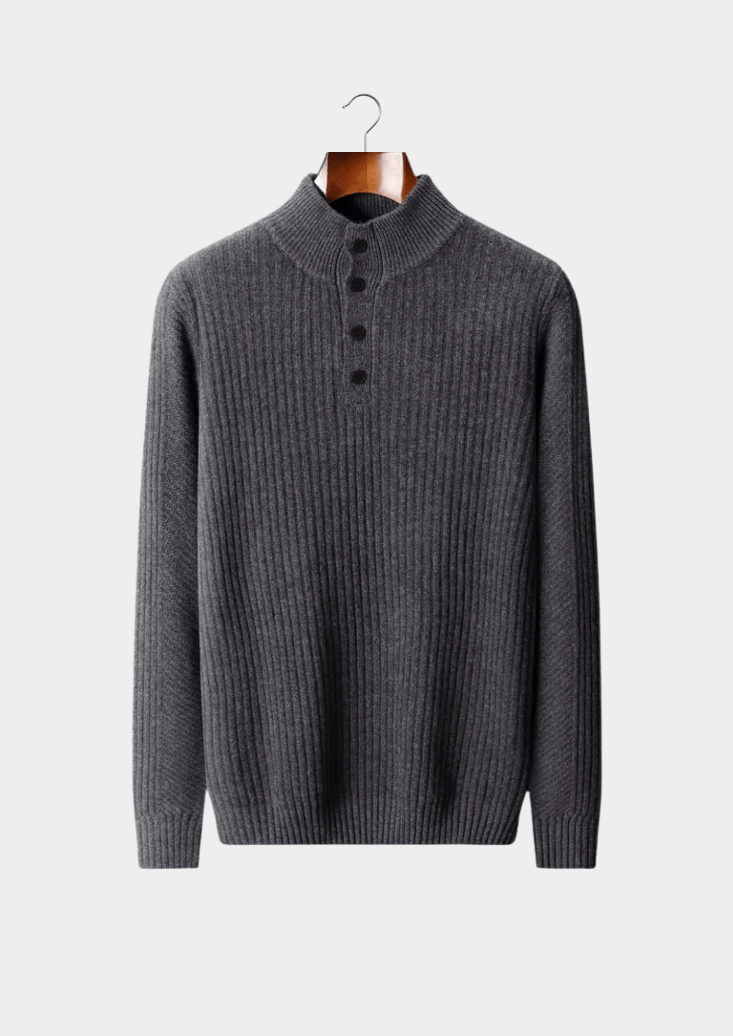 MERINO WOOL RIBBED HENLEY SWEATER - LORMIER - 