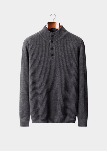 MERINO WOOL RIBBED HENLEY SWEATER - LORMIER - 