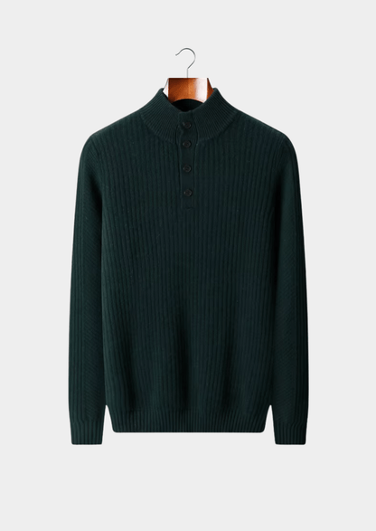 MERINO WOOL RIBBED HENLEY SWEATER - LORMIER - 