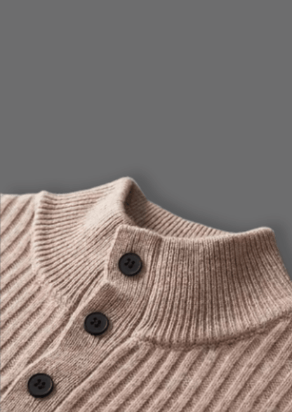 MERINO WOOL RIBBED HENLEY SWEATER - LORMIER - 