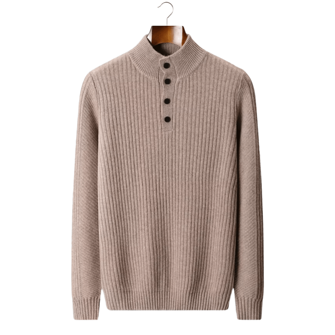 MERINO WOOL RIBBED HENLEY SWEATER - LORMIER - 