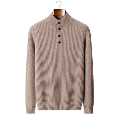 MERINO WOOL RIBBED HENLEY SWEATER - LORMIER - 