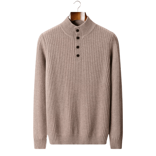 MERINO WOOL RIBBED HENLEY SWEATER - LORMIER - 