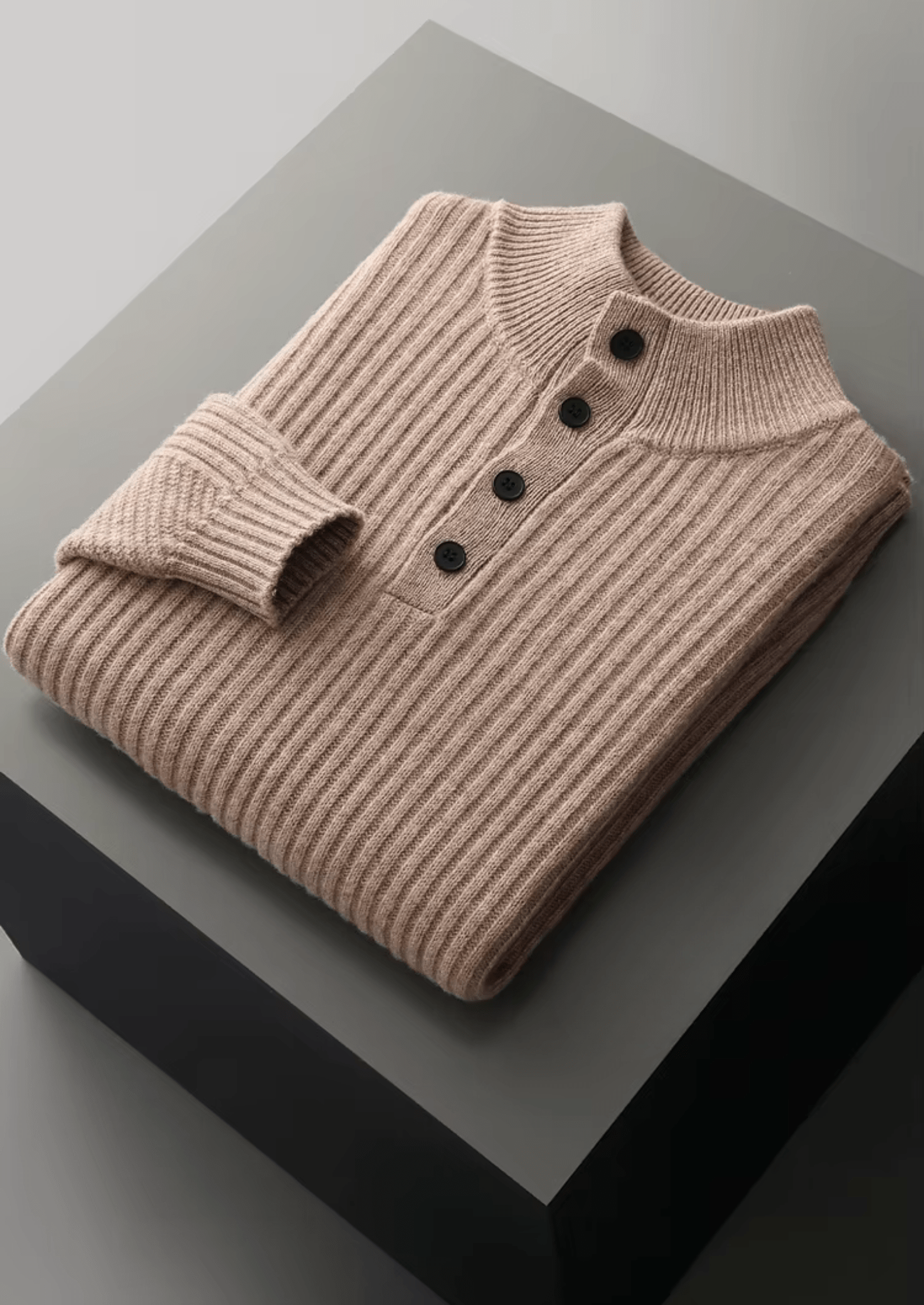 MERINO WOOL RIBBED HENLEY SWEATER - LORMIER - 