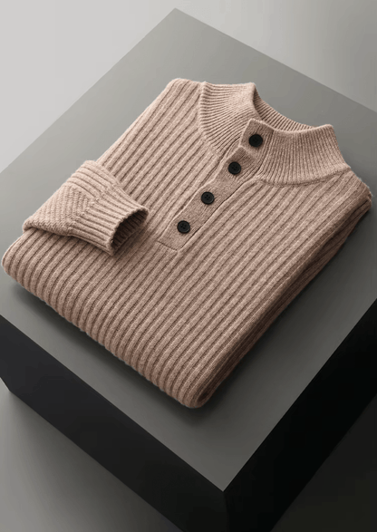 MERINO WOOL RIBBED HENLEY SWEATER - LORMIER - 