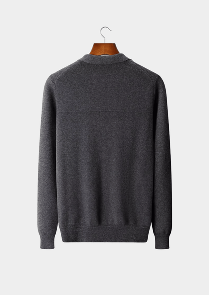 MERINO WOOL RIBBED POLO CARDIGAN - LORMIER - 