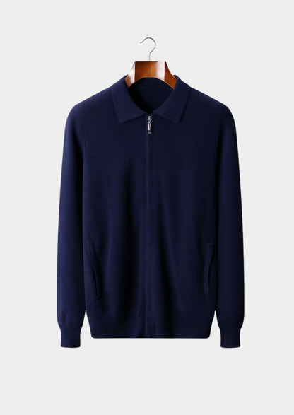 MERINO WOOL RIBBED POLO CARDIGAN - LORMIER - 