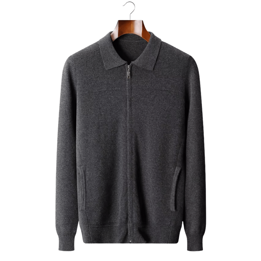 MERINO WOOL RIBBED POLO CARDIGAN - LORMIER - 