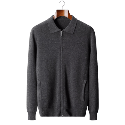 MERINO WOOL RIBBED POLO CARDIGAN - LORMIER - 