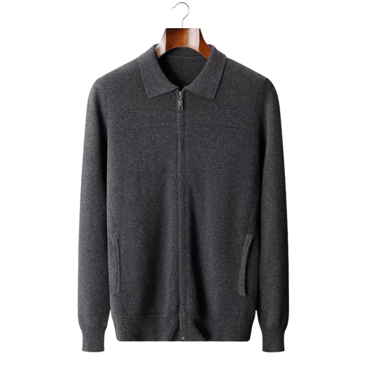 MERINO WOOL RIBBED POLO CARDIGAN - LORMIER - 
