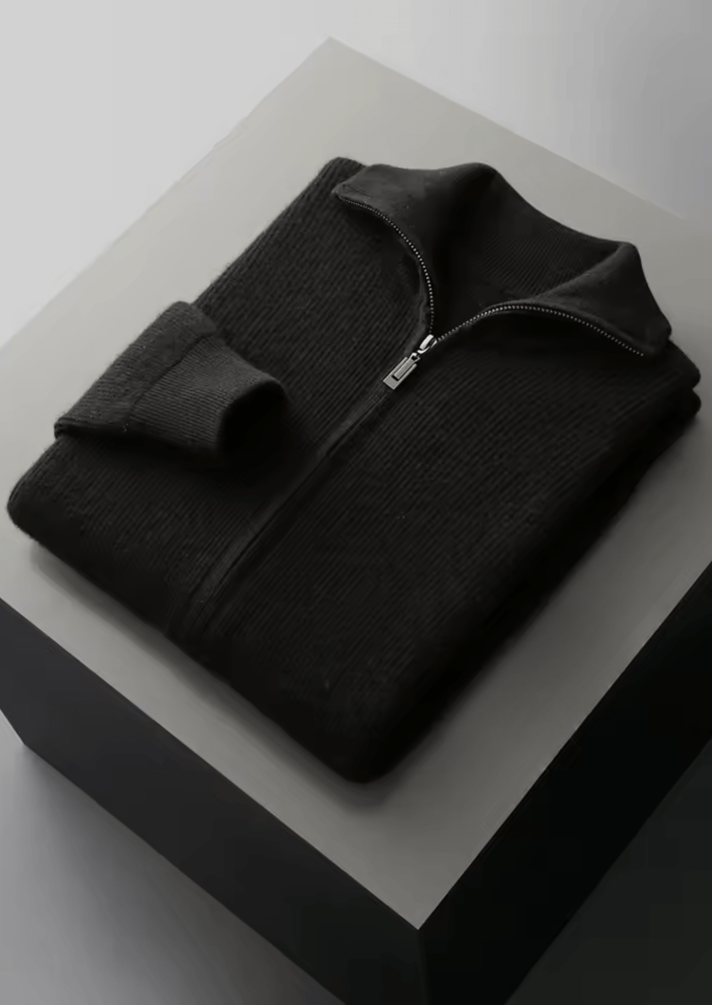 MERINO WOOL RIBBED ZIPPER CARDIGAN - LORMIER - 