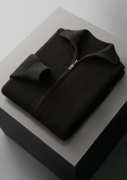 MERINO WOOL RIBBED ZIPPER CARDIGAN - LORMIER - 