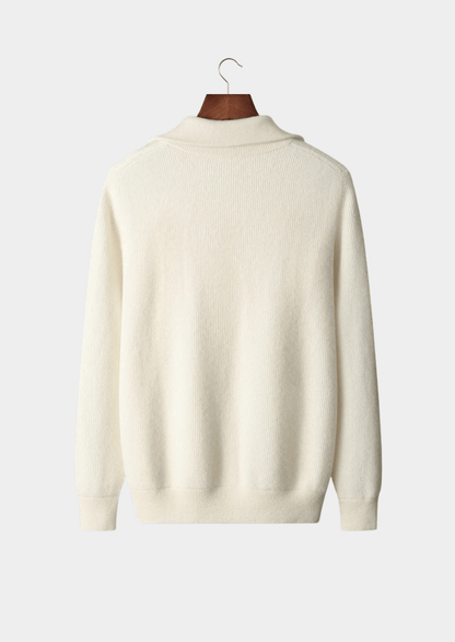 MERINO WOOL RIBBED ZIPPER CARDIGAN - LORMIER - 