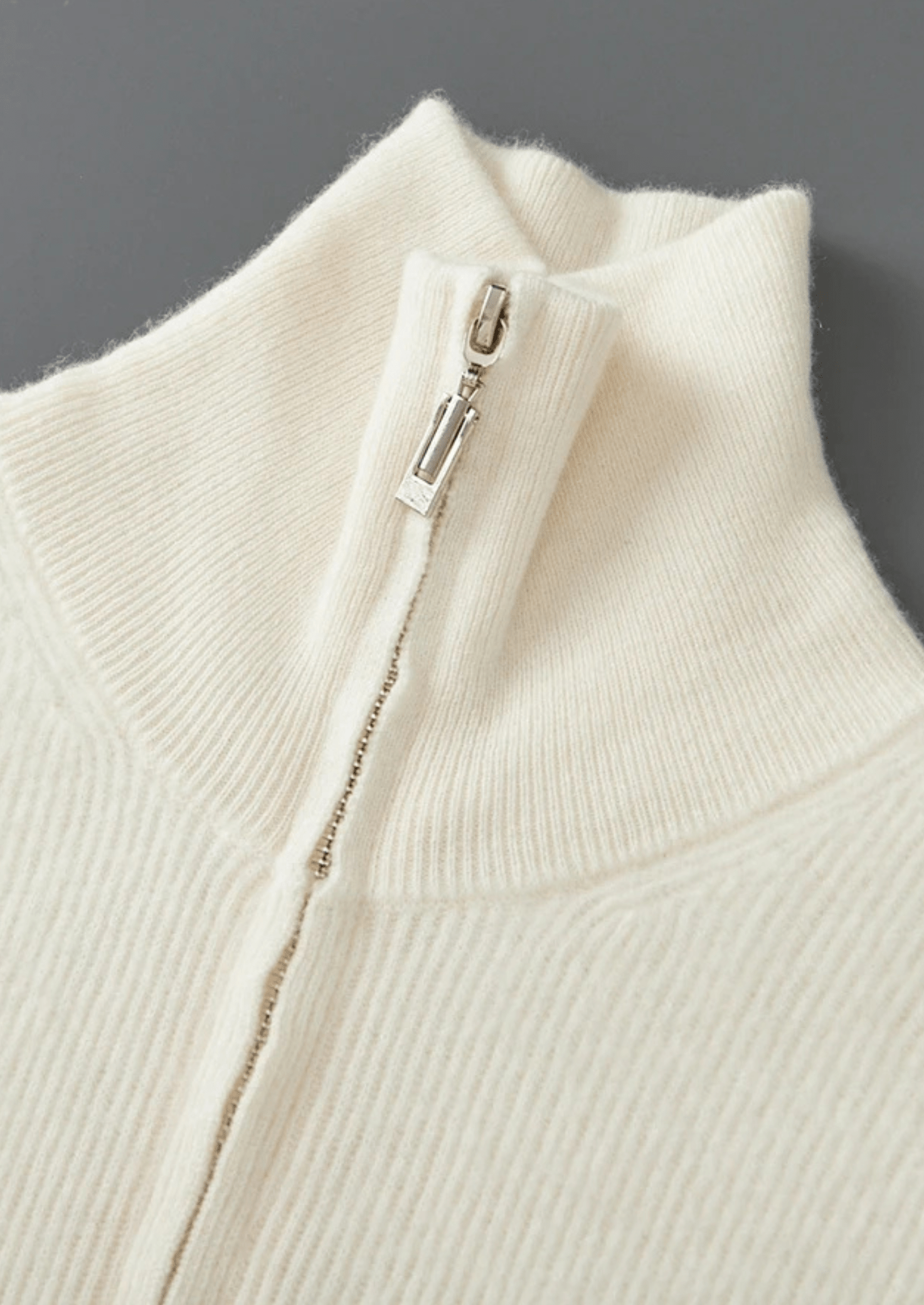 MERINO WOOL RIBBED ZIPPER CARDIGAN - LORMIER - 