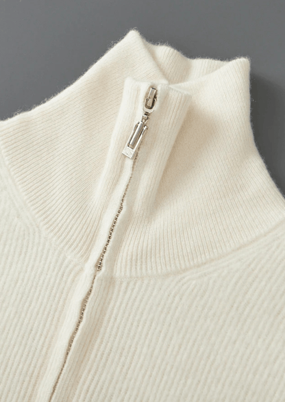 MERINO WOOL RIBBED ZIPPER CARDIGAN - LORMIER - 