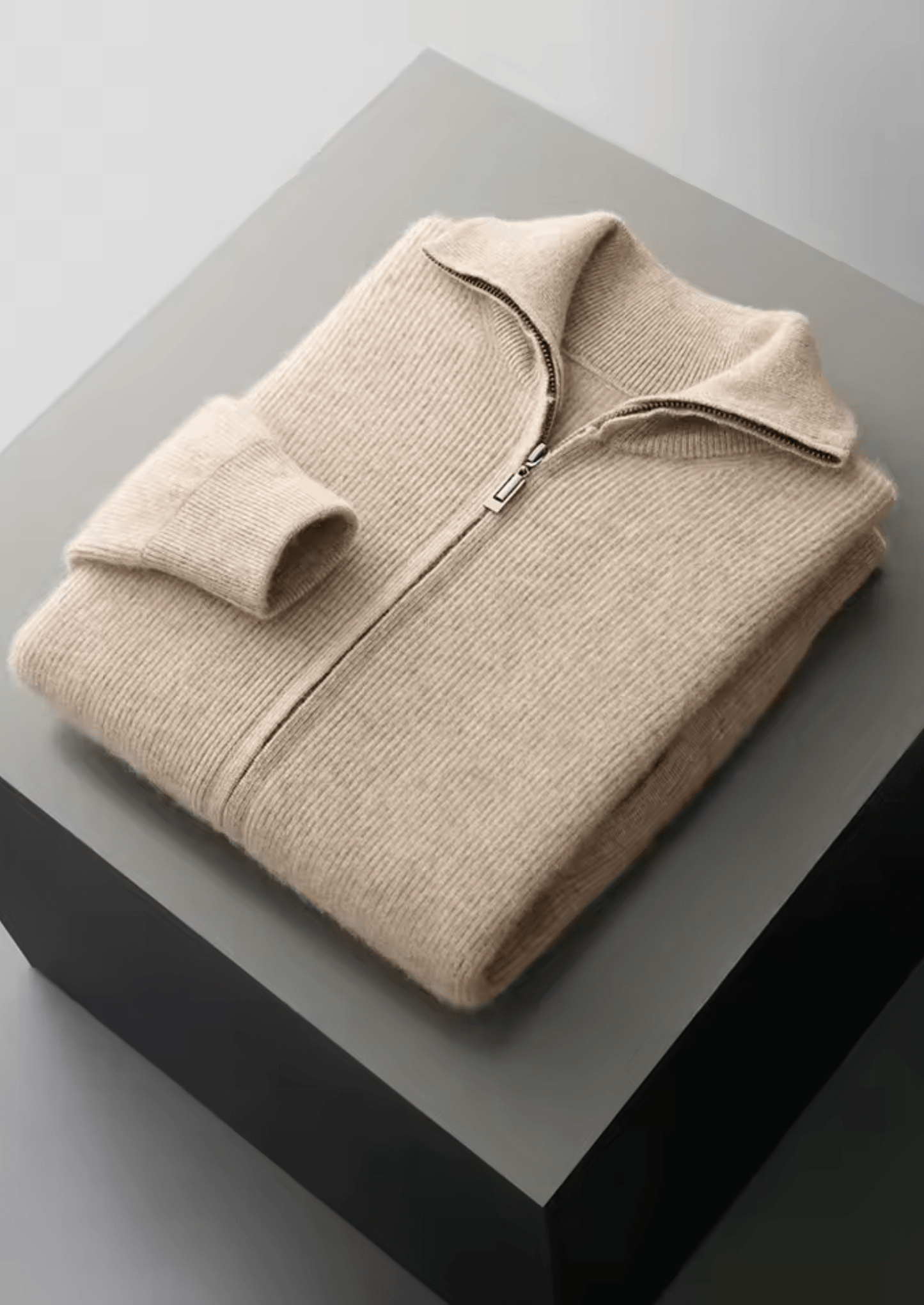 MERINO WOOL RIBBED ZIPPER CARDIGAN - LORMIER - 