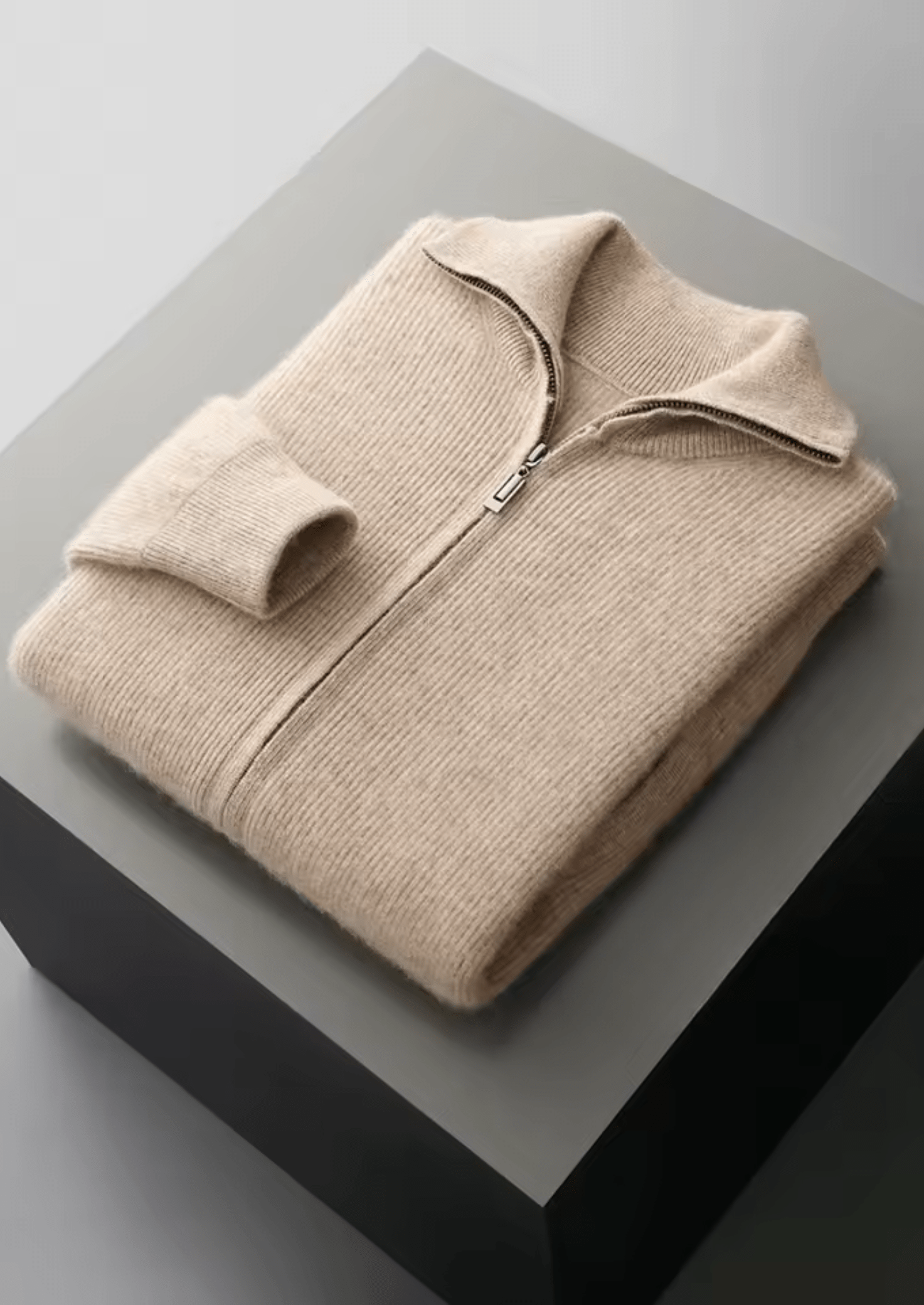 MERINO WOOL RIBBED ZIPPER CARDIGAN - LORMIER - 