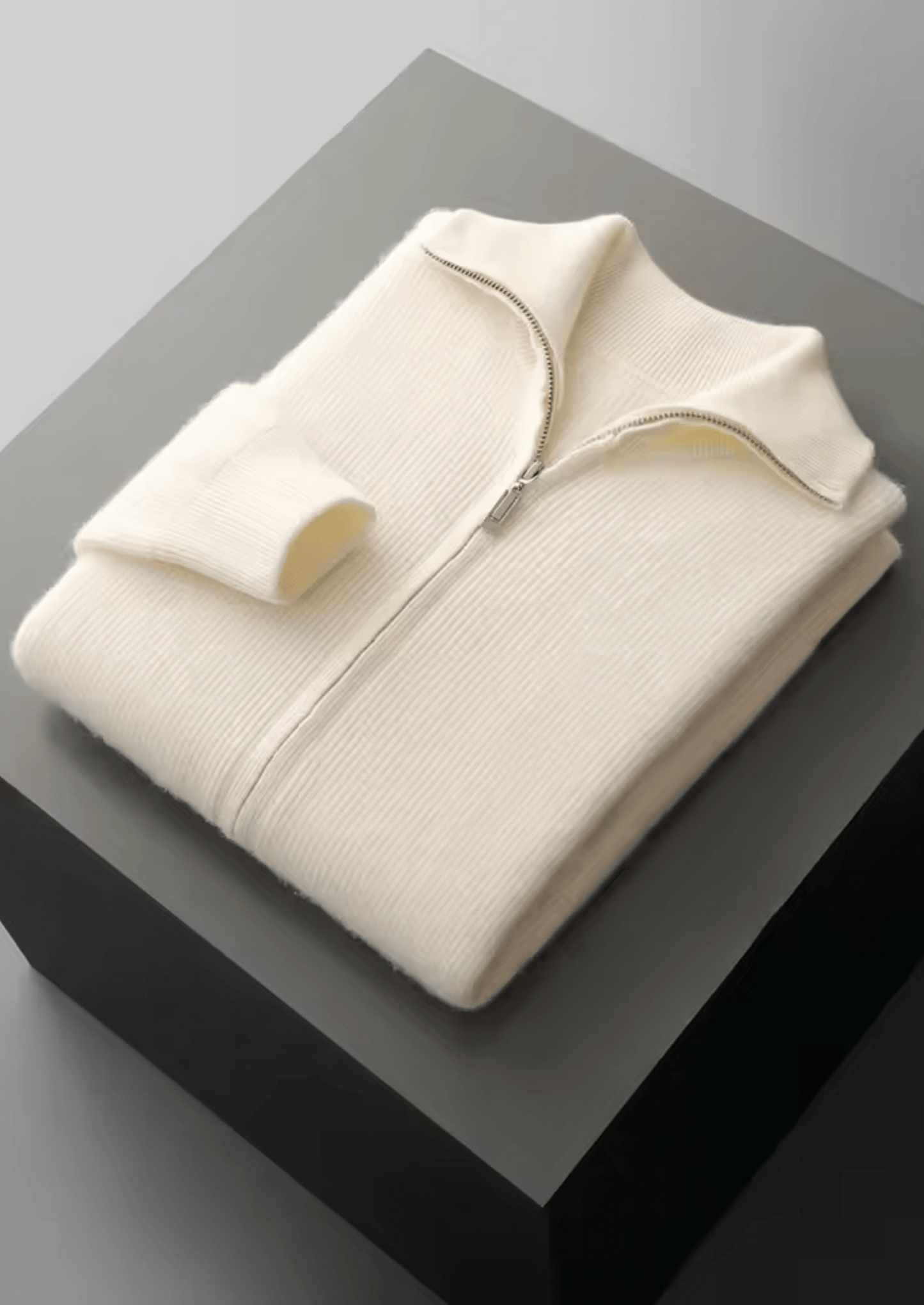 MERINO WOOL RIBBED ZIPPER CARDIGAN - LORMIER - 