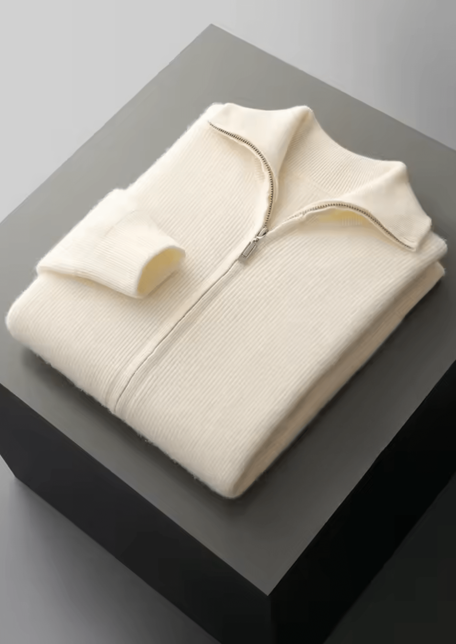 MERINO WOOL RIBBED ZIPPER CARDIGAN - LORMIER - 