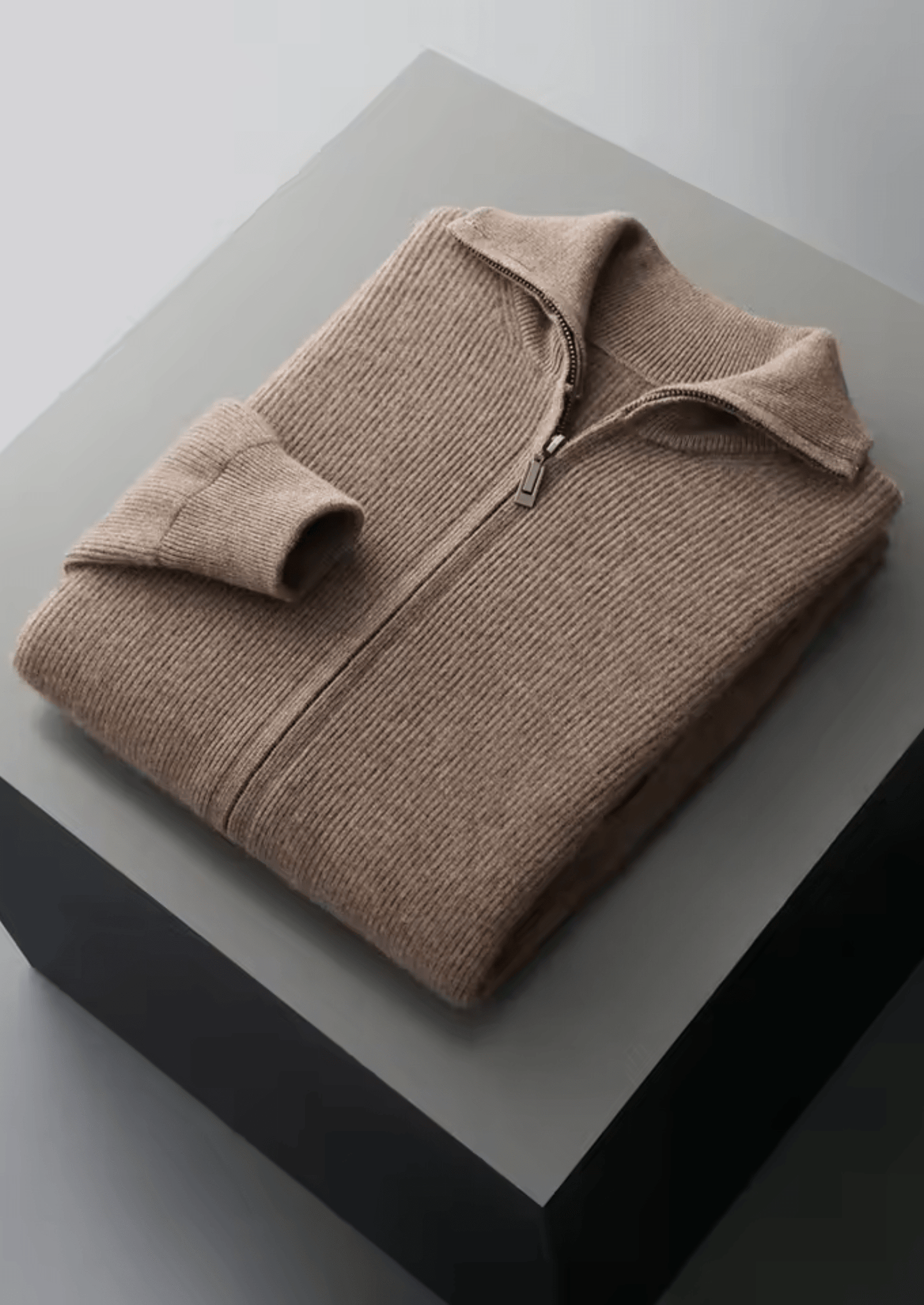 MERINO WOOL RIBBED ZIPPER CARDIGAN - LORMIER - 