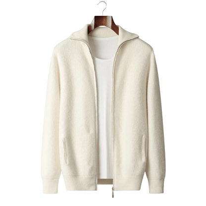 MERINO WOOL RIBBED ZIPPER CARDIGAN - LORMIER - 