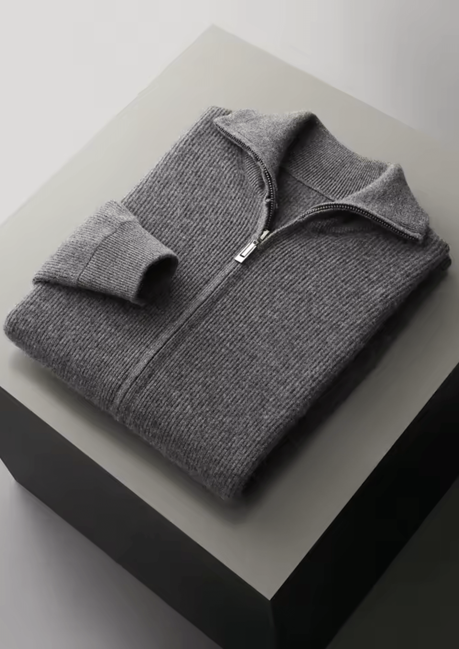 MERINO WOOL RIBBED ZIPPER CARDIGAN - LORMIER - 