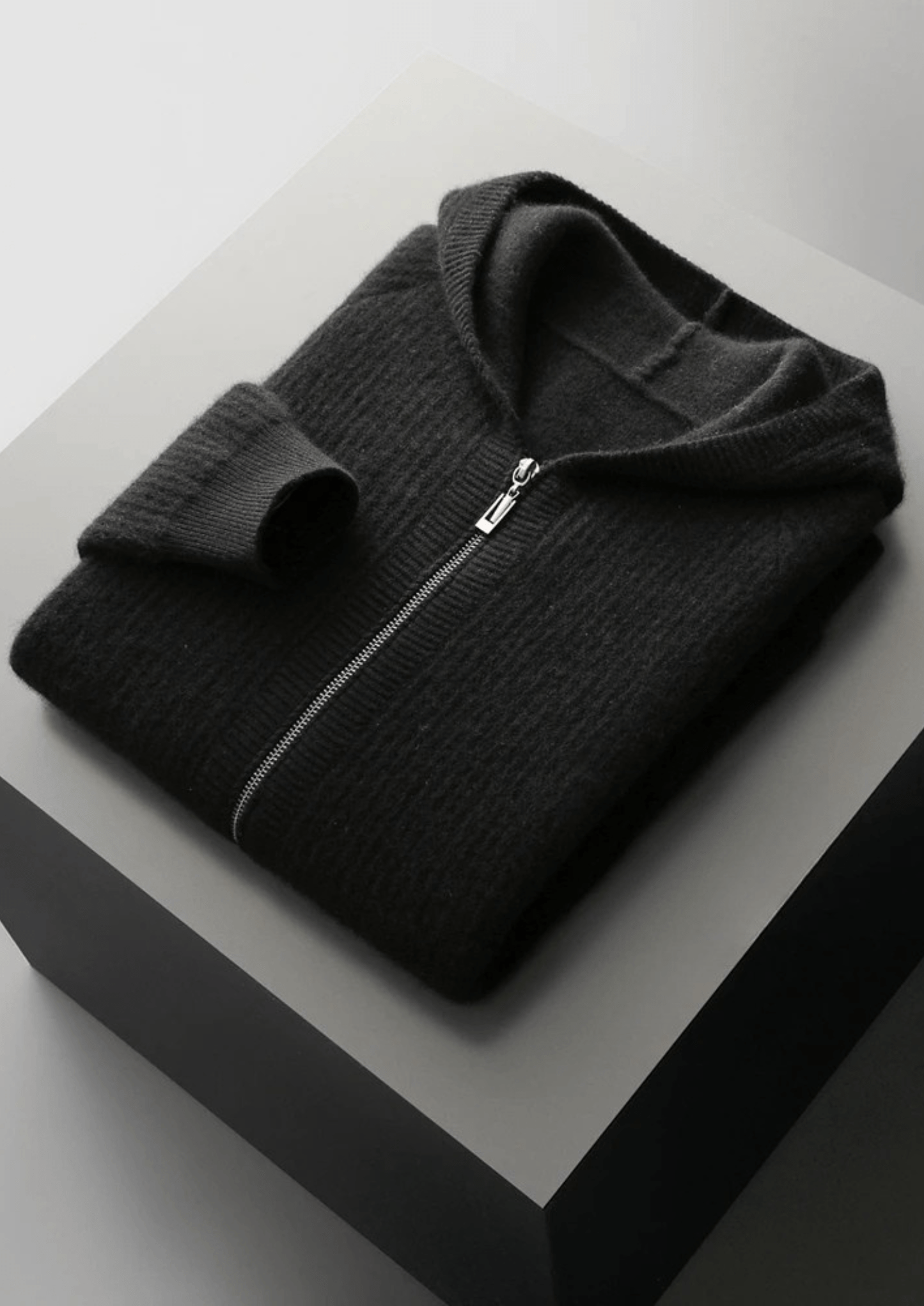 MERINO WOOL RIBBED ZIPPER HOODIE - LORMIER - 