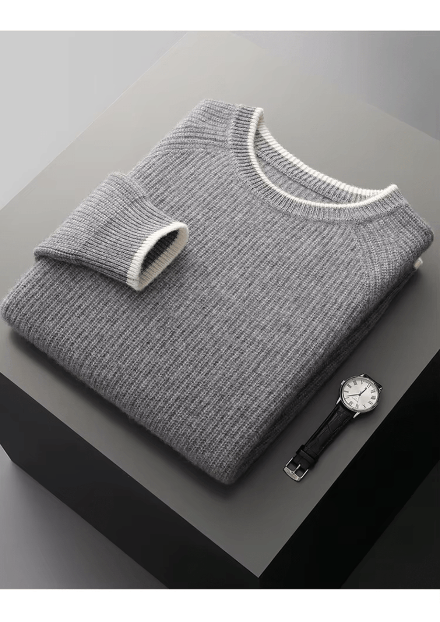 MERINO WOOL TWO TONE CREWNECK - LORMIER - 