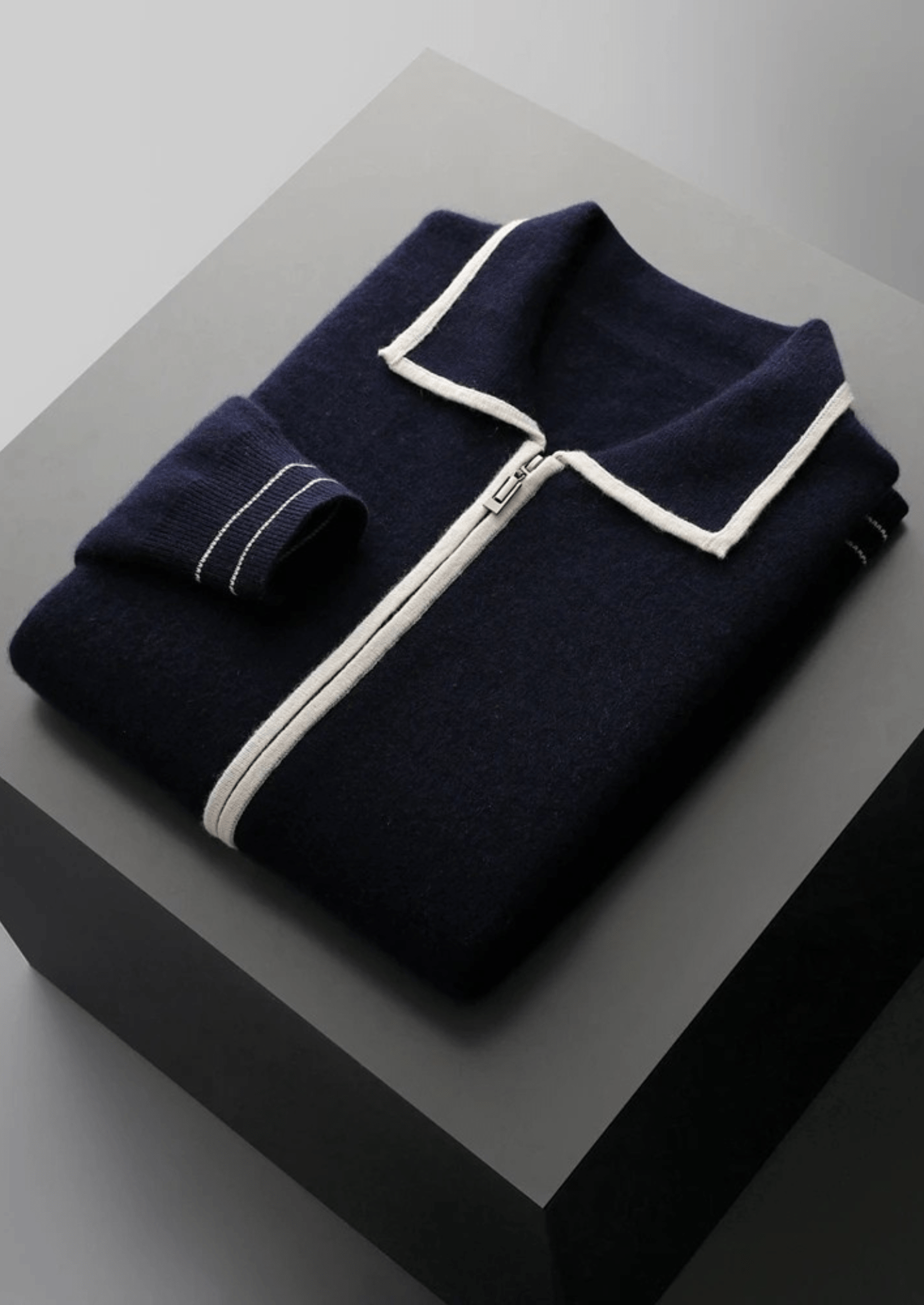 MERINO WOOL TWO - TONE POLO CARDIGAN - LORMIER - 