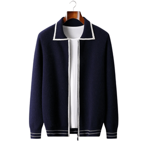 MERINO WOOL TWO - TONE POLO CARDIGAN - LORMIER - 