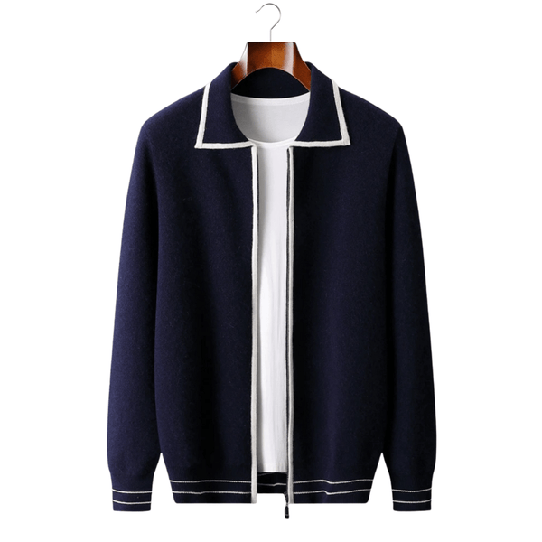 MERINO WOOL TWO - TONE POLO CARDIGAN - LORMIER - 