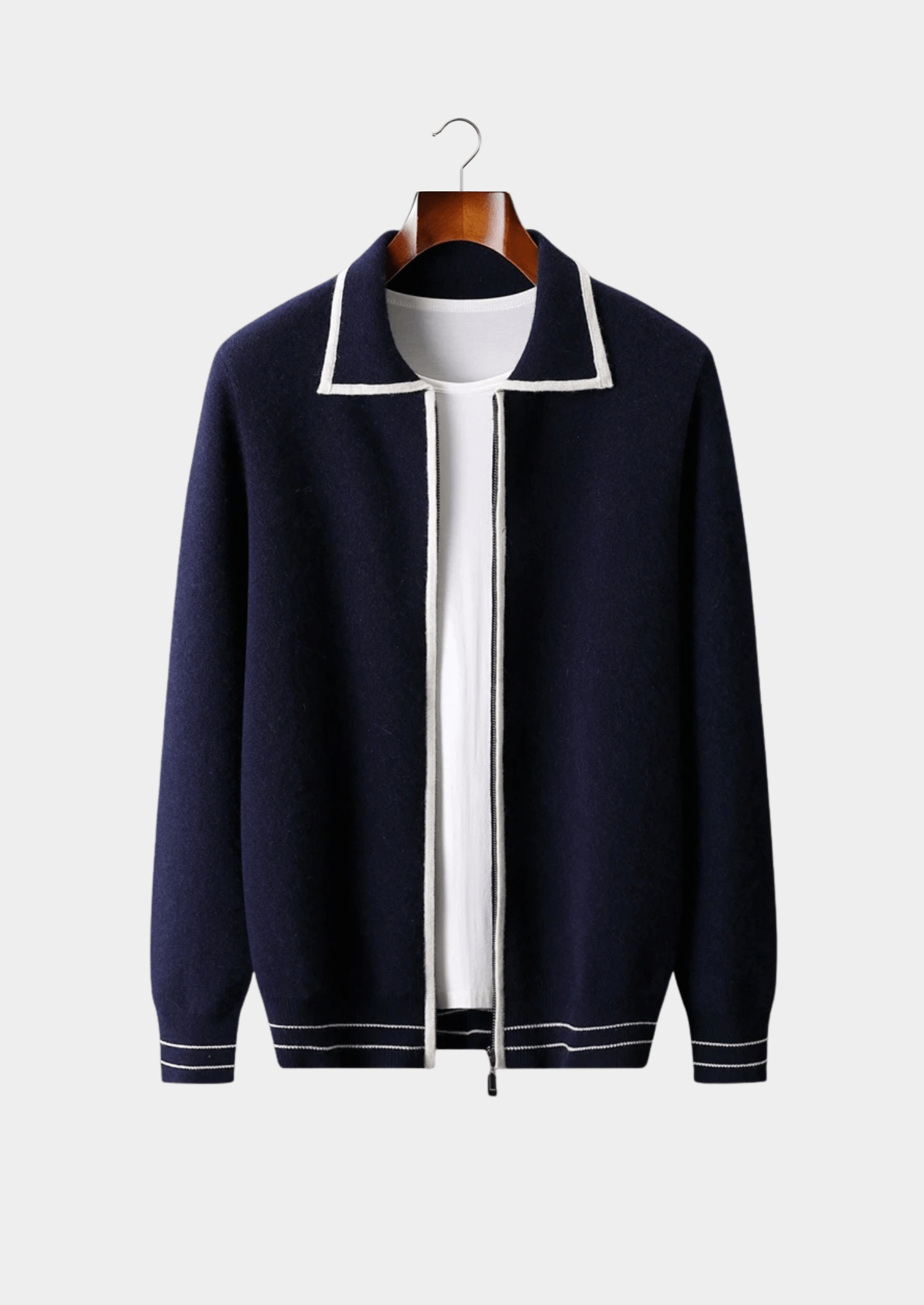 MERINO WOOL TWO - TONE POLO CARDIGAN - LORMIER - 