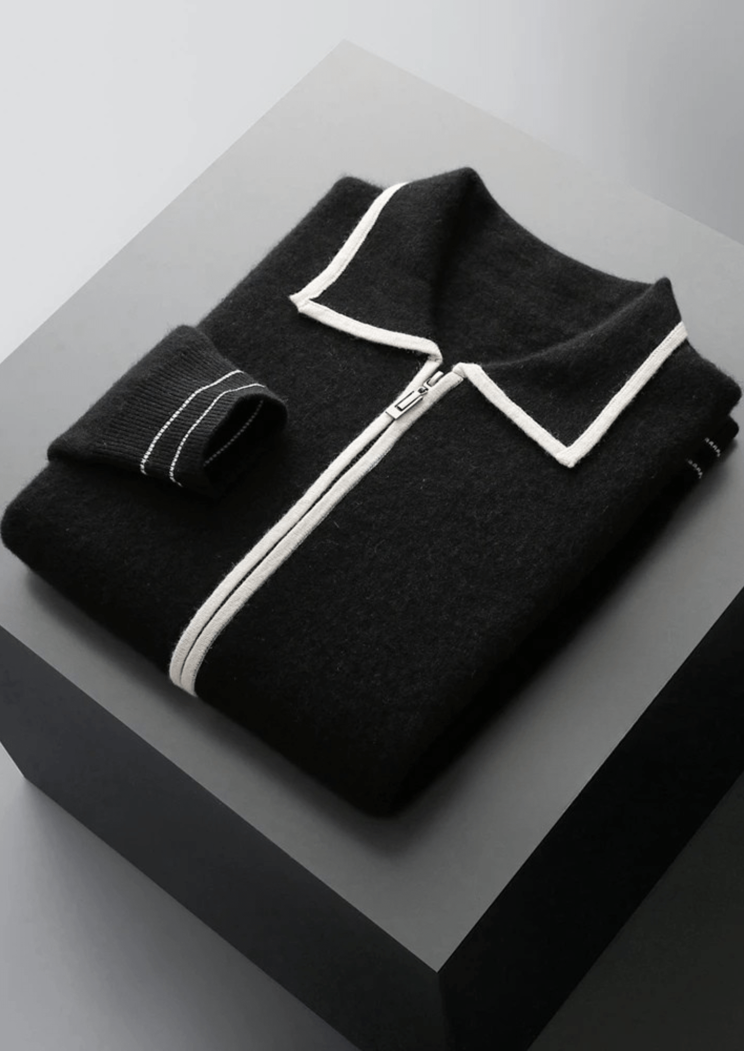 MERINO WOOL TWO - TONE POLO CARDIGAN - LORMIER - 