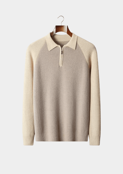 MERINO WOOL TWO TONE ZIPPER SWEATER POLO - LORMIER - 