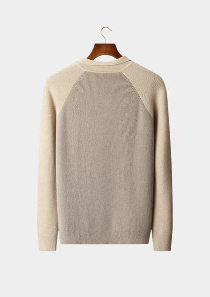 MERINO WOOL TWO TONE ZIPPER SWEATER POLO - LORMIER - 