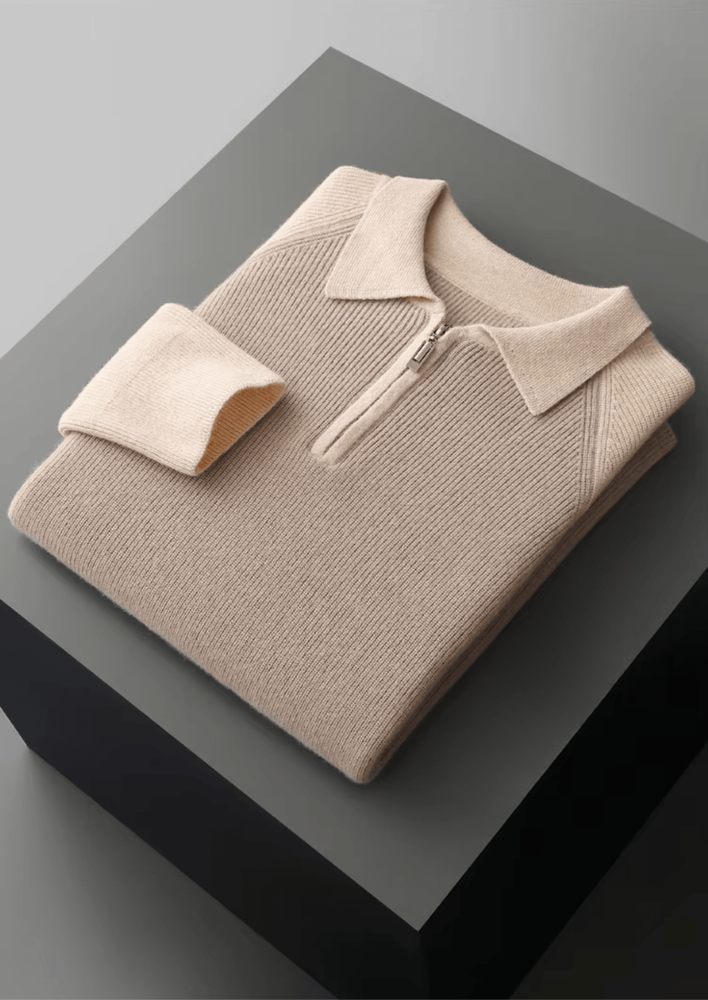 MERINO WOOL TWO TONE ZIPPER SWEATER POLO - LORMIER - 