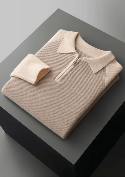 MERINO WOOL TWO TONE ZIPPER SWEATER POLO - LORMIER - 