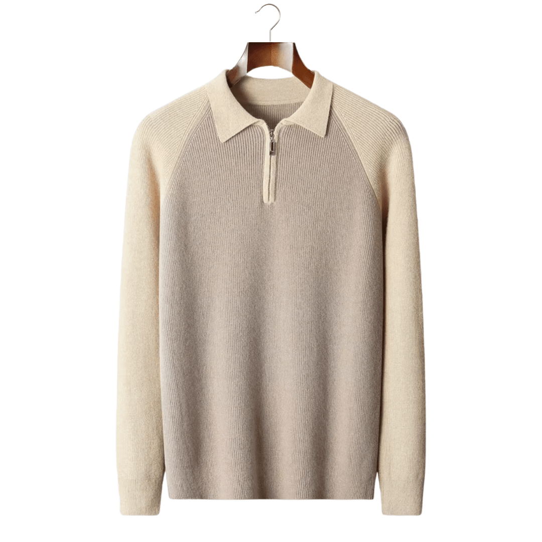 MERINO WOOL TWO TONE ZIPPER SWEATER POLO - LORMIER - 