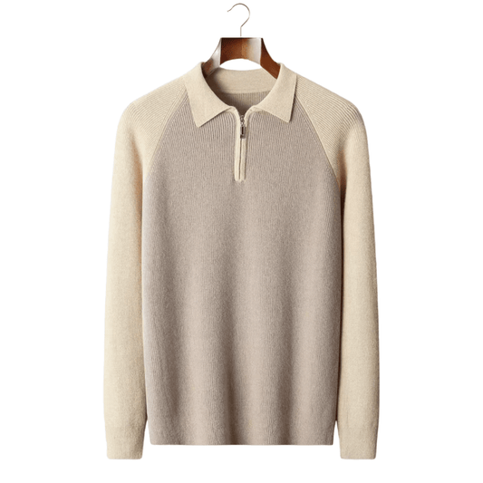 MERINO WOOL TWO TONE ZIPPER SWEATER POLO - LORMIER - 