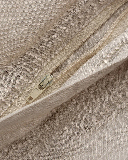 Men's beige 100% linen set featuring a short-sleeved button-down shirt and matching tailored shorts for a monochromatic Old Money look.