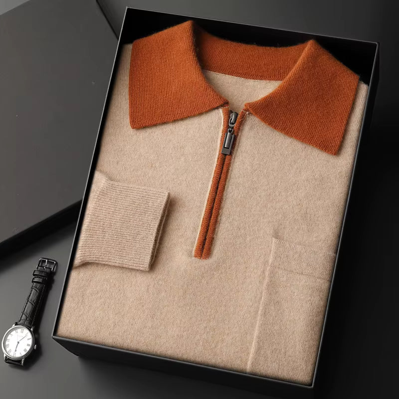 100% CASHMERE POLO ZIP UP