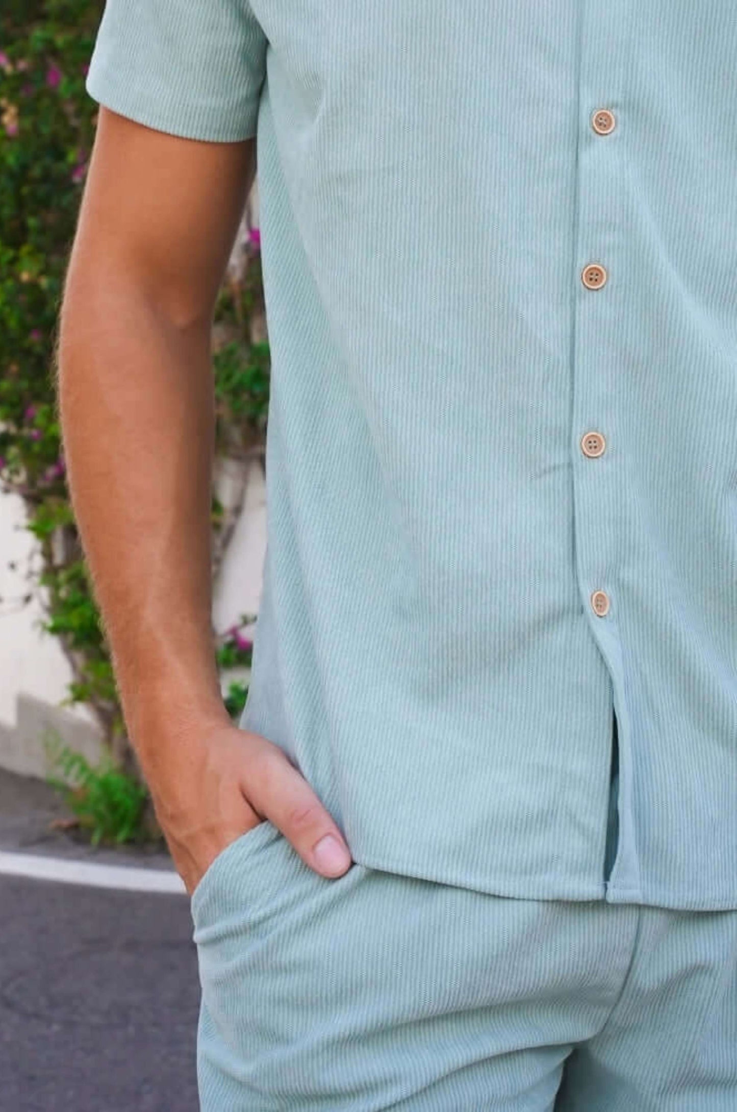 Close-up of the textured corduroy fabric on the Phuket summer set, showcasing the premium polyester weave.