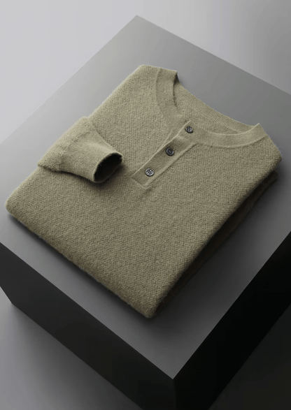 PREMIUM CASHMERE CLASSIC HENLEY SWEATER - LORMIER - 
