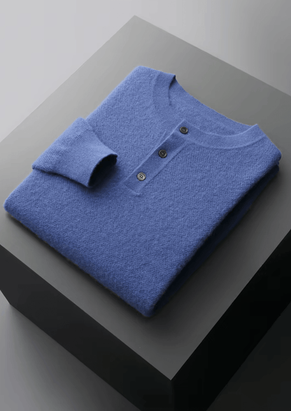 PREMIUM CASHMERE CLASSIC HENLEY SWEATER - LORMIER - 