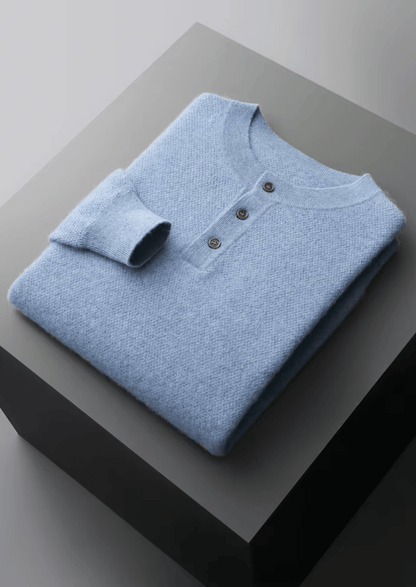 PREMIUM CASHMERE CLASSIC HENLEY SWEATER - LORMIER - 