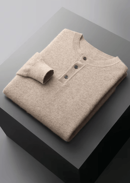 PREMIUM CASHMERE CLASSIC HENLEY SWEATER - LORMIER - 