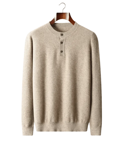 PREMIUM CASHMERE CLASSIC HENLEY SWEATER - LORMIER - 