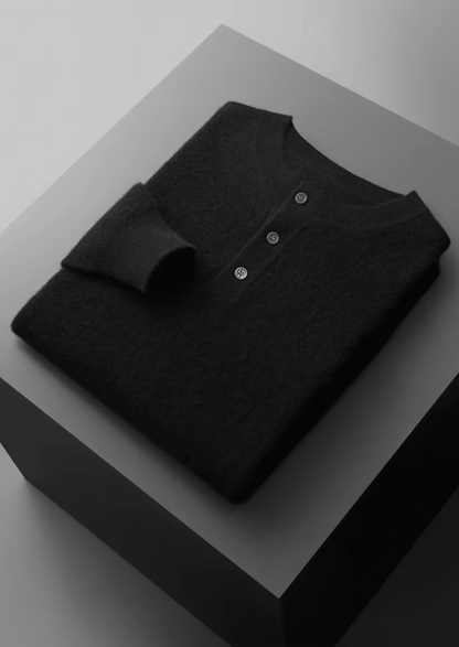 PREMIUM CASHMERE CLASSIC HENLEY SWEATER - LORMIER - 