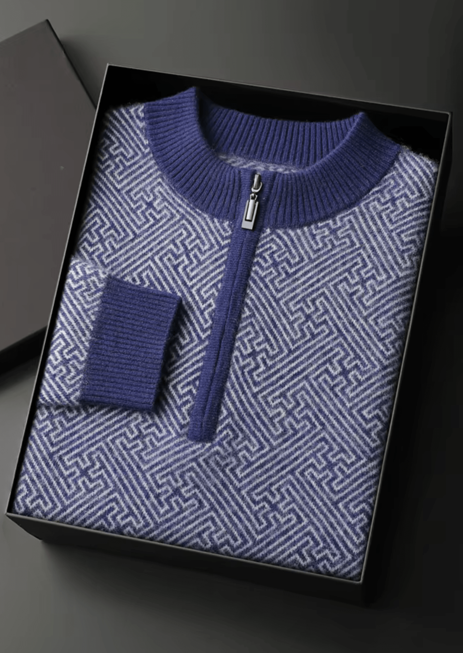 PREMIUM CASHMERE PATTERNED HALF - ZIP SWEATER - LORMIER - 