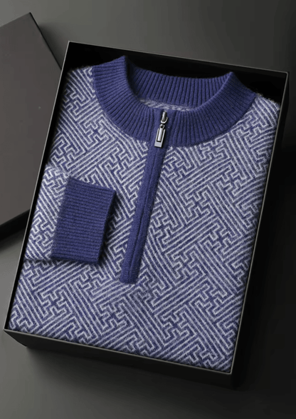 PREMIUM CASHMERE PATTERNED HALF - ZIP SWEATER - LORMIER - 
